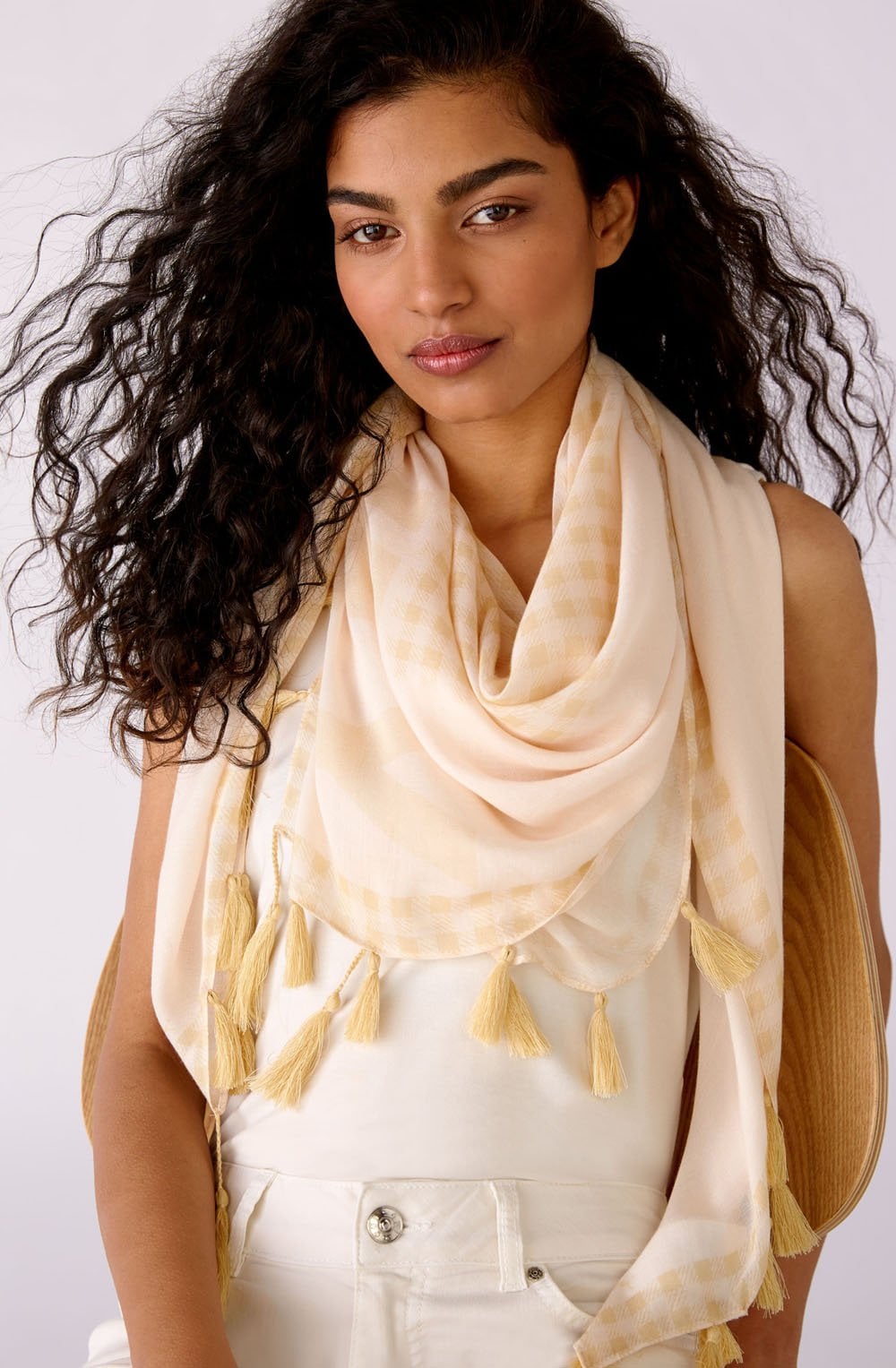 Light Yellow and White Checked Scarf