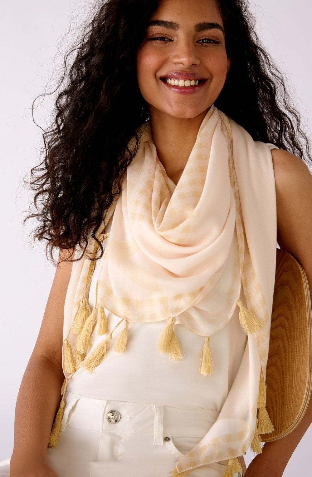 Light Yellow and White Checked Scarf