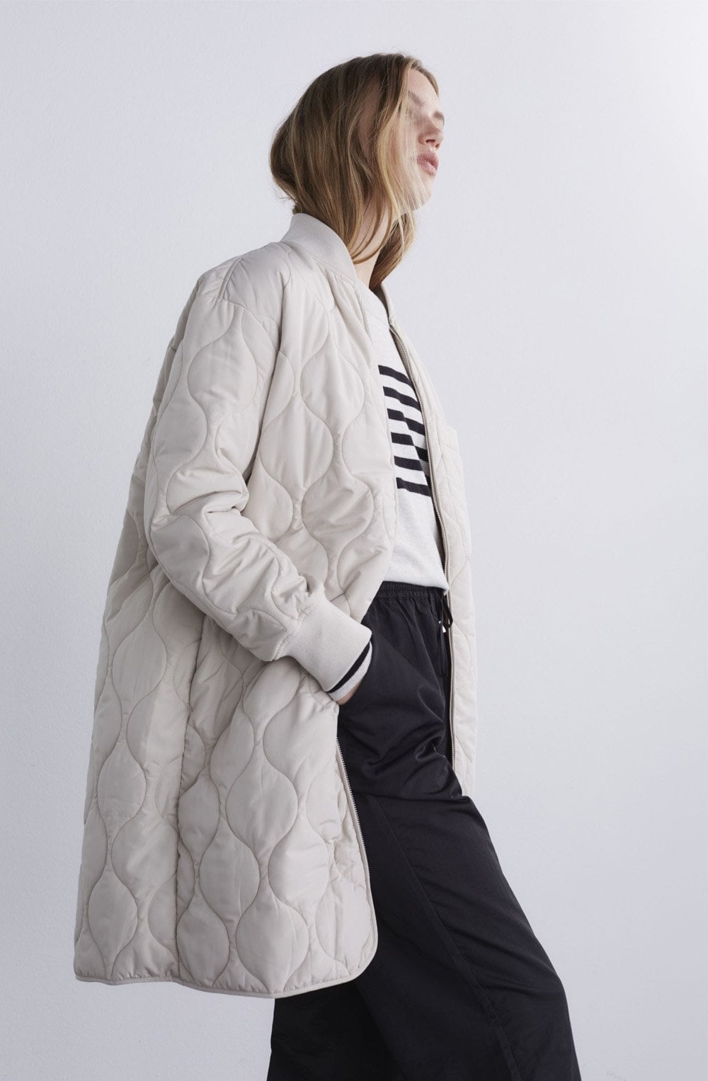Lightly Padded Oatmeal Long Coat