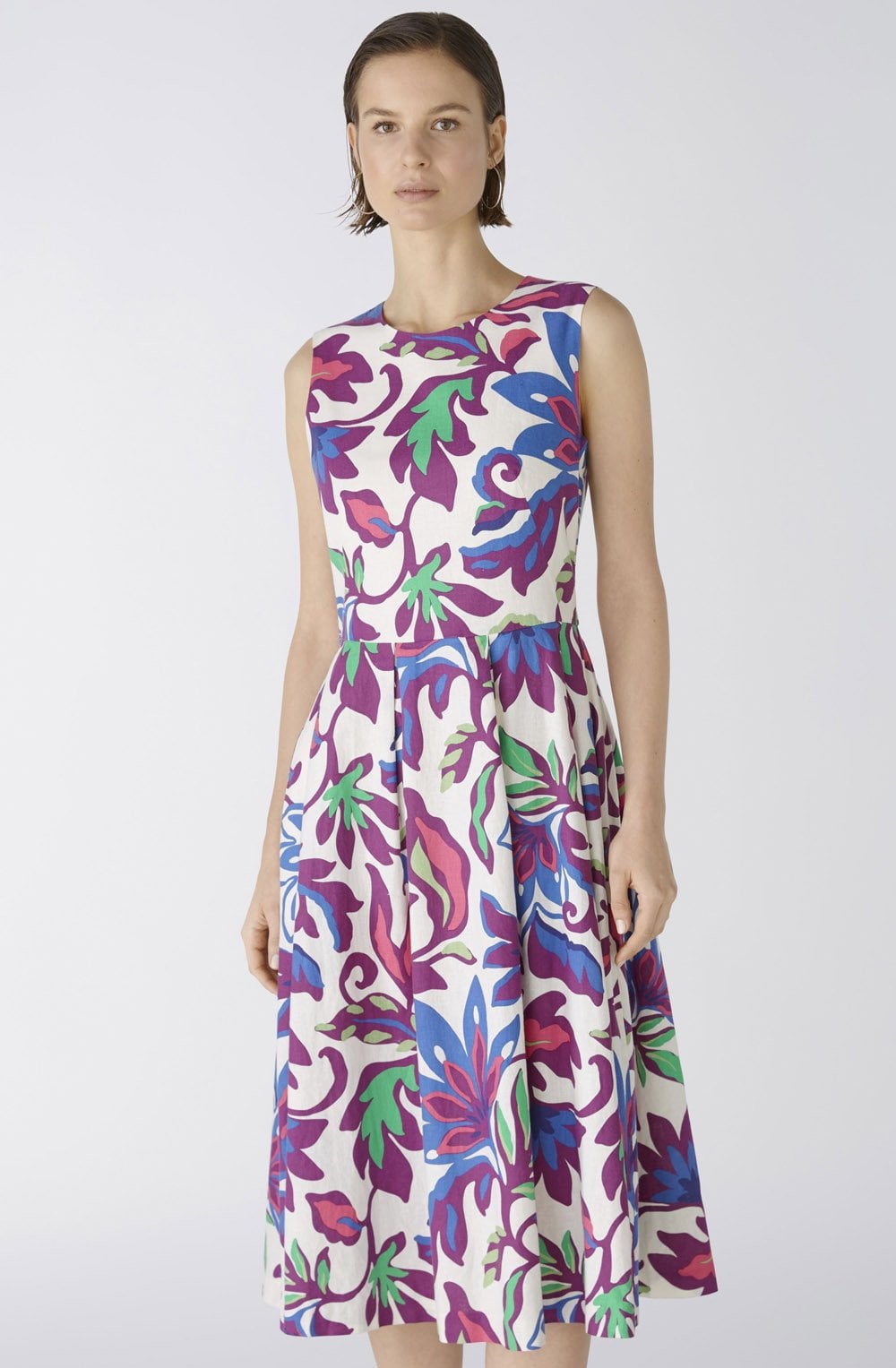 Lilac Green Cotton and Linen Blend Midi Dress