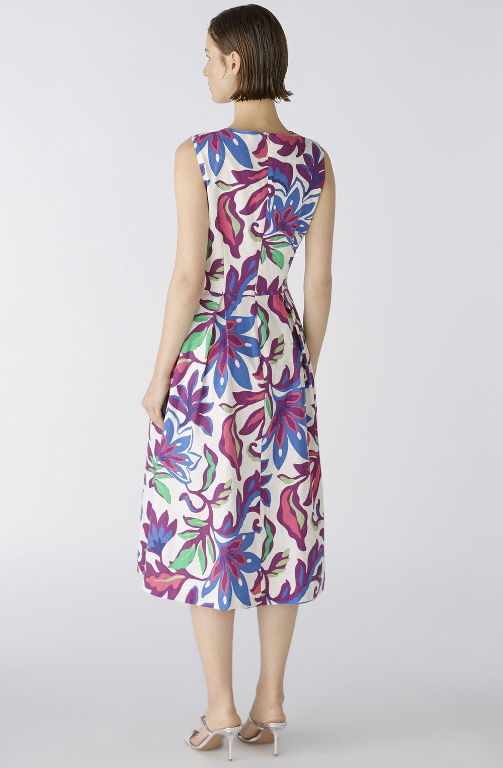 Lilac Green Cotton and Linen Blend Midi Dress