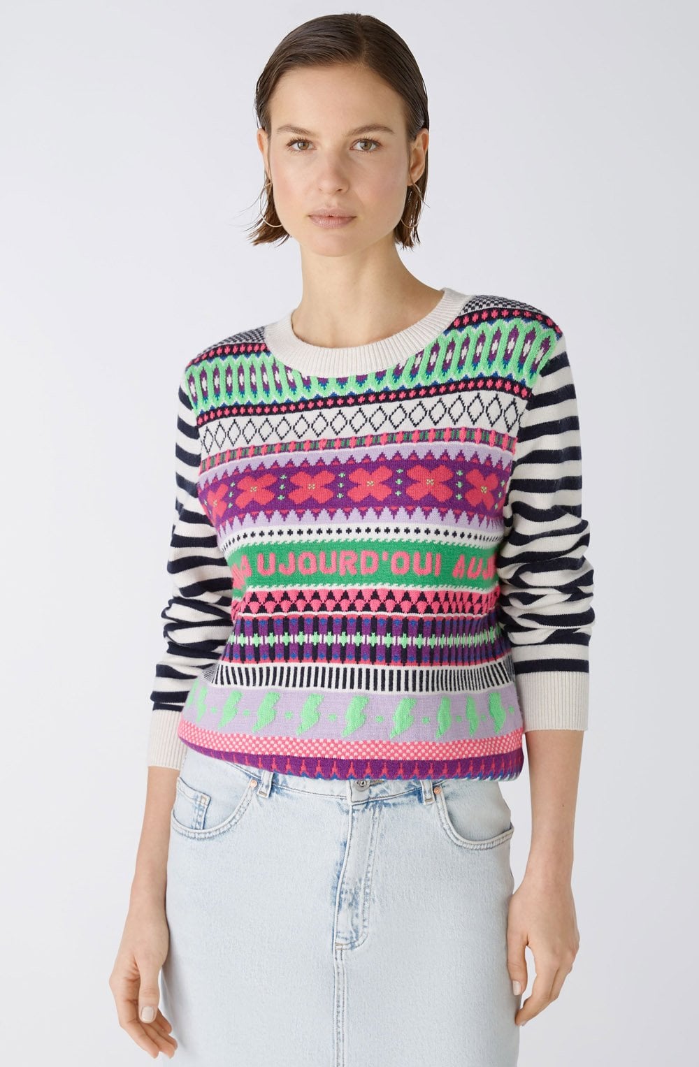 Lilac Green Funky Pattern Jacquard Jumper
