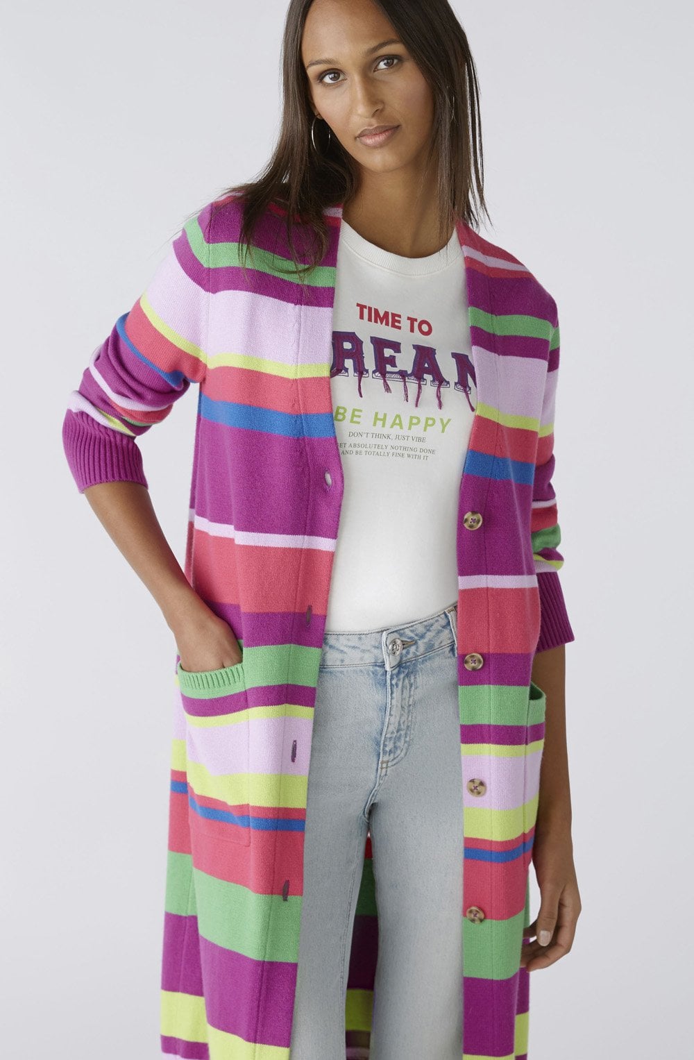 Lilac Green Striped Knitted Coat