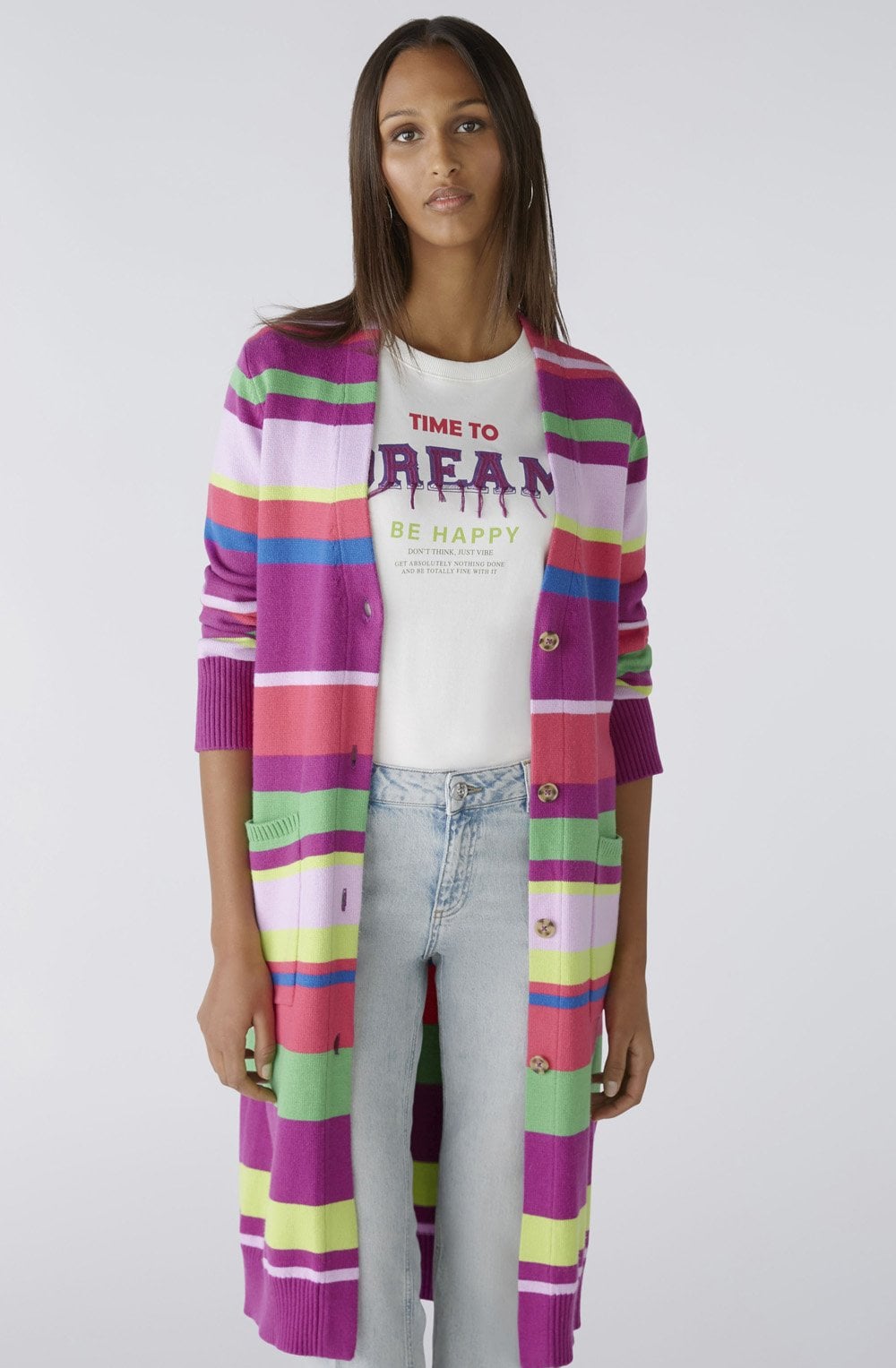 Lilac Green Striped Knitted Coat