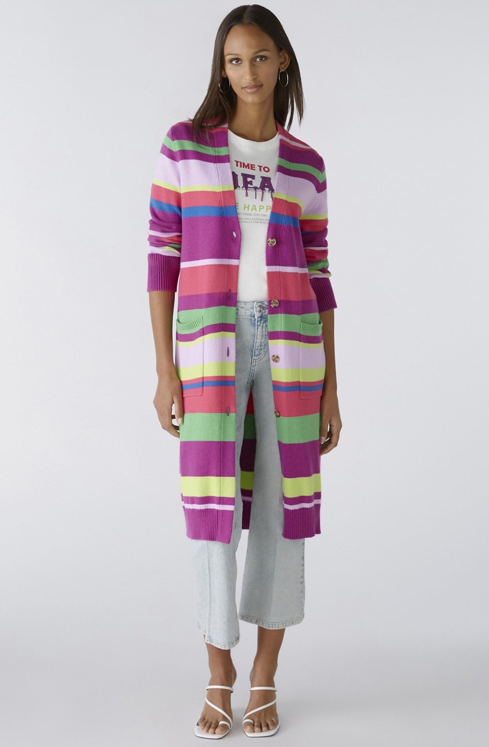 Lilac Green Striped Knitted Coat