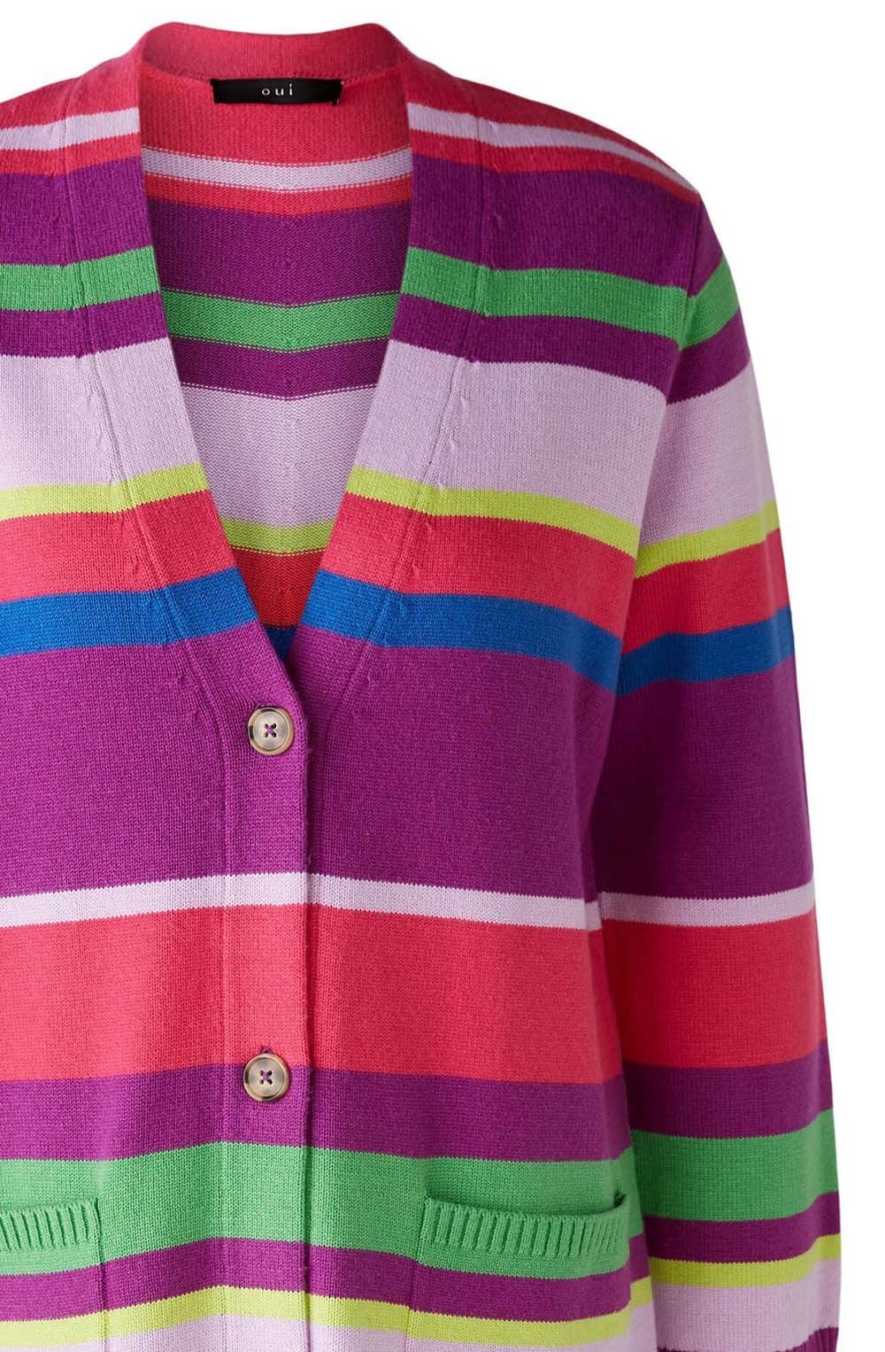 Lilac Green Striped Knitted Coat