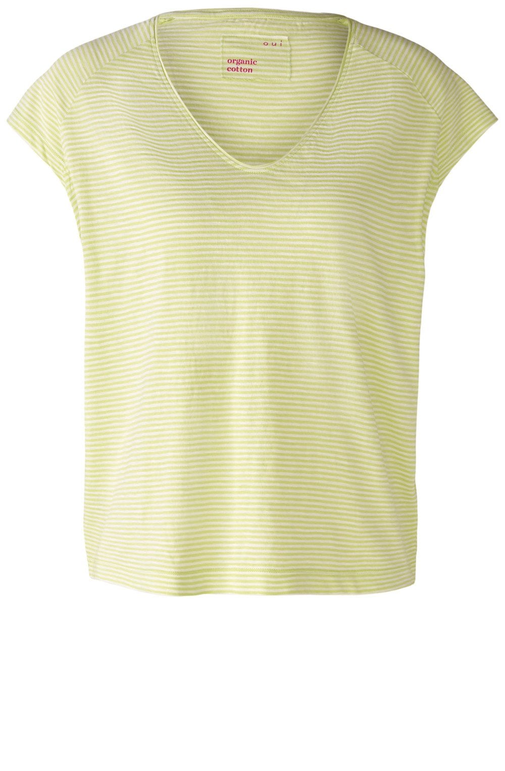 Lime Green and White Striped T Shirt