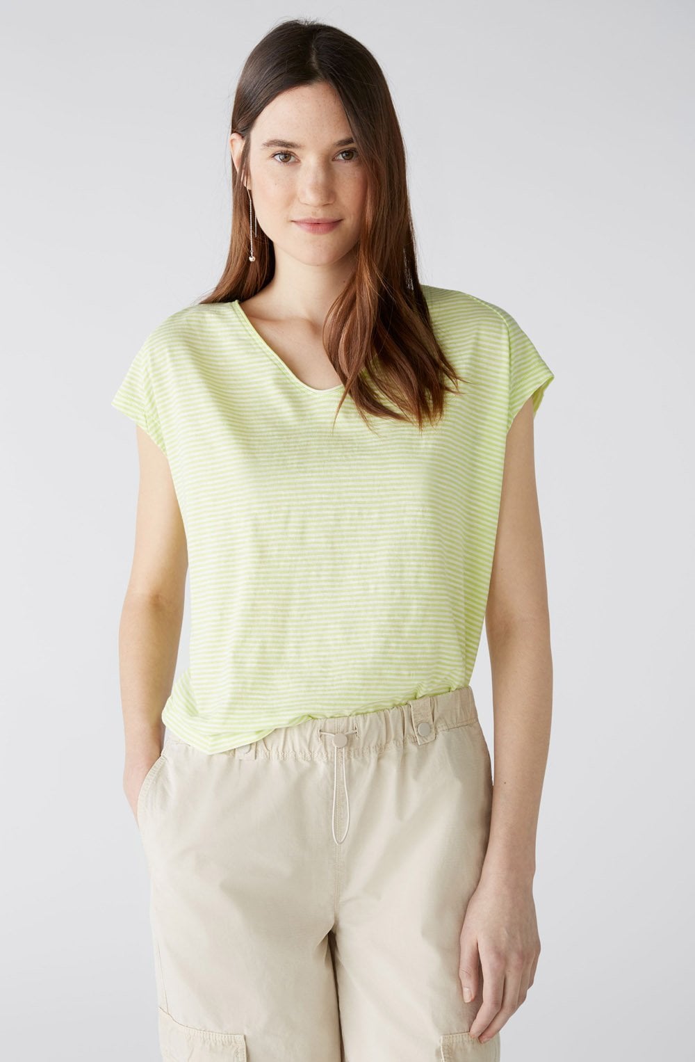 Lime Green and White Striped T Shirt