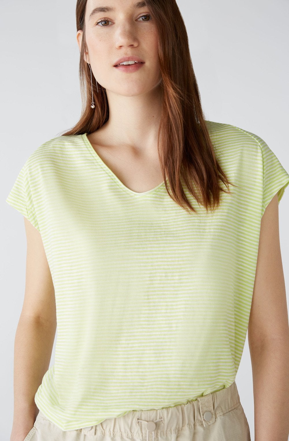 Lime Green and White Striped T Shirt