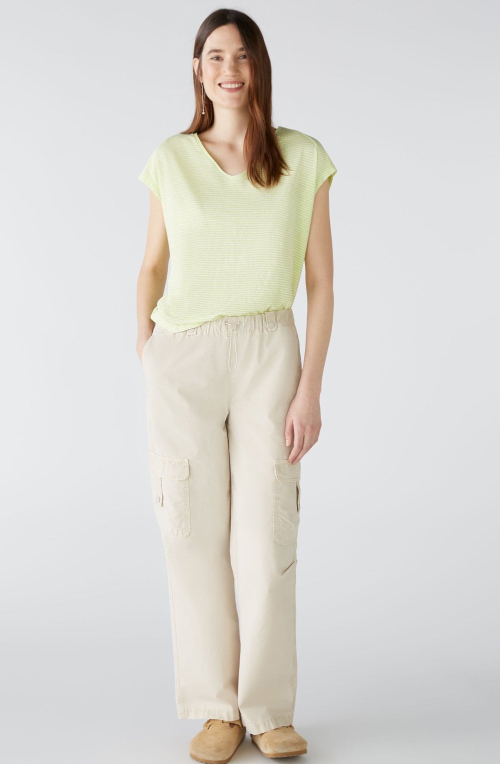 Lime Green and White Striped T Shirt