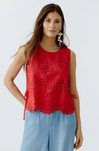 Lipstick Red Broderie Anglaise Blouse