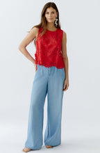 Lipstick Red Broderie Anglaise Blouse