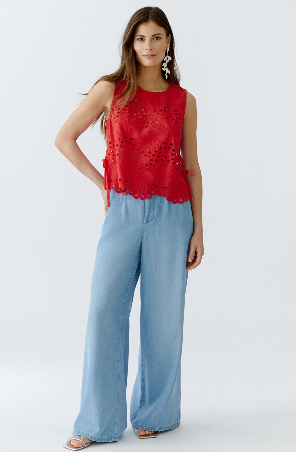 Lipstick Red Broderie Anglaise Blouse