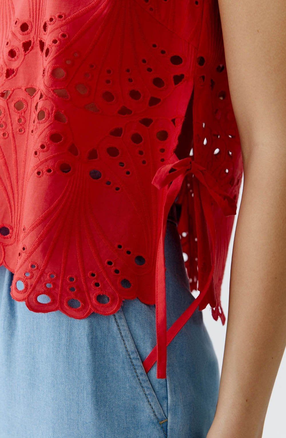 Lipstick Red Broderie Anglaise Blouse