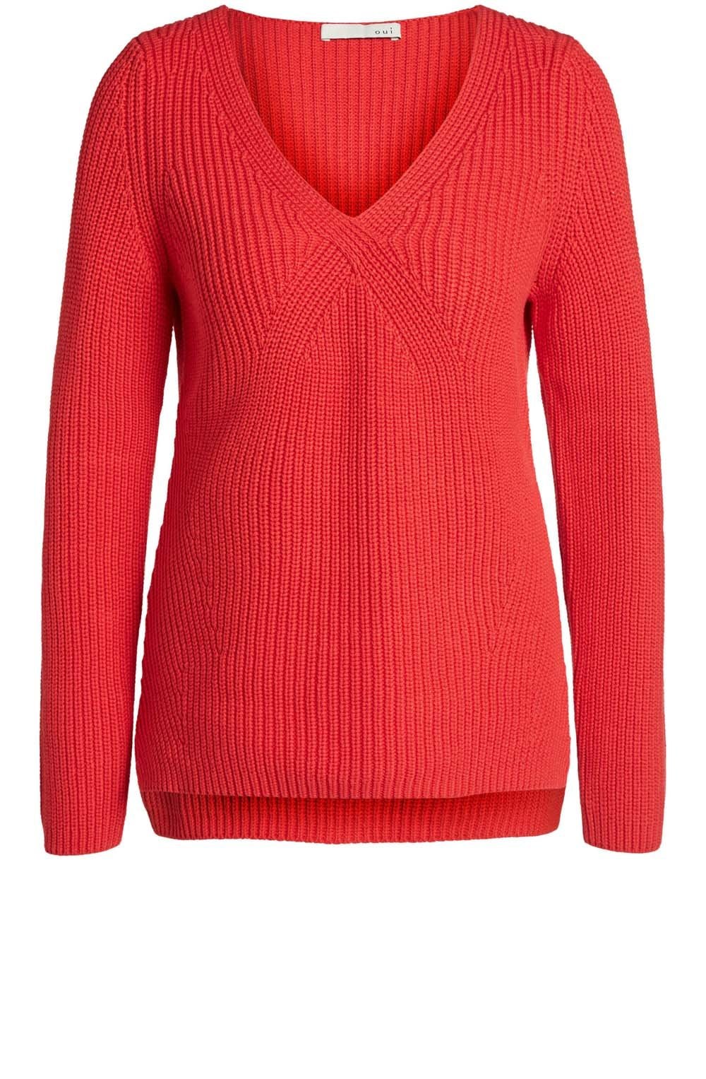 Lipstick Red Ribbed Knit Sweater
