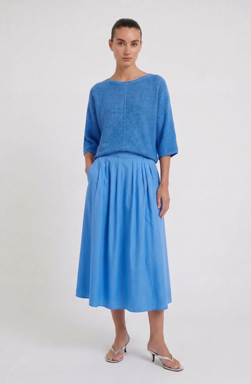 Marina Blue Cotton Midi Skirt