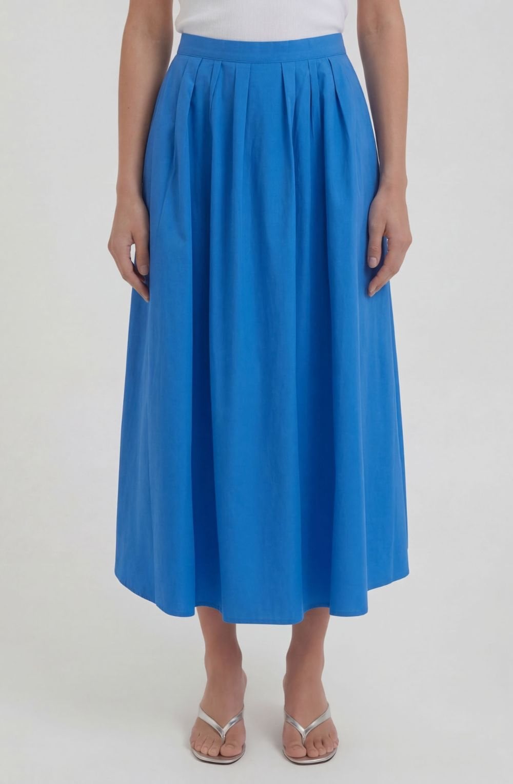 Marina Blue Cotton Midi Skirt