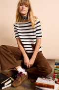 Monochrome Stripe Faux Suede Pocket Jumper