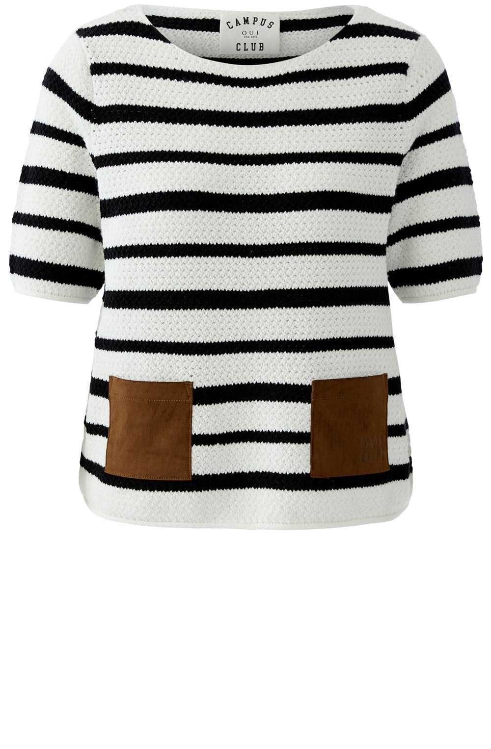 Monochrome Stripe Faux Suede Pocket Jumper