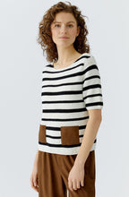 Monochrome Stripe Faux Suede Pocket Jumper