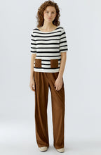 Monochrome Stripe Faux Suede Pocket Jumper