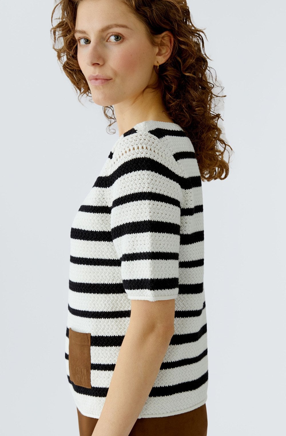 Monochrome Stripe Faux Suede Pocket Jumper