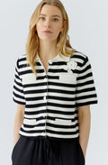 Monochrome Stripe Flower Applique Cardigan