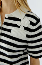 Monochrome Stripe Flower Applique Cardigan