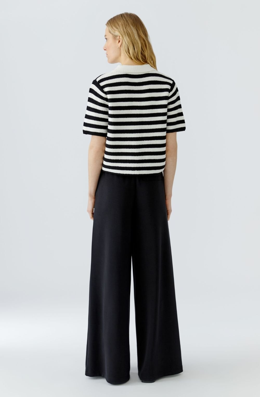 Monochrome Stripe Flower Applique Cardigan