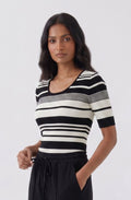 Monochrome Stripe Short Sleeve Knitted Top