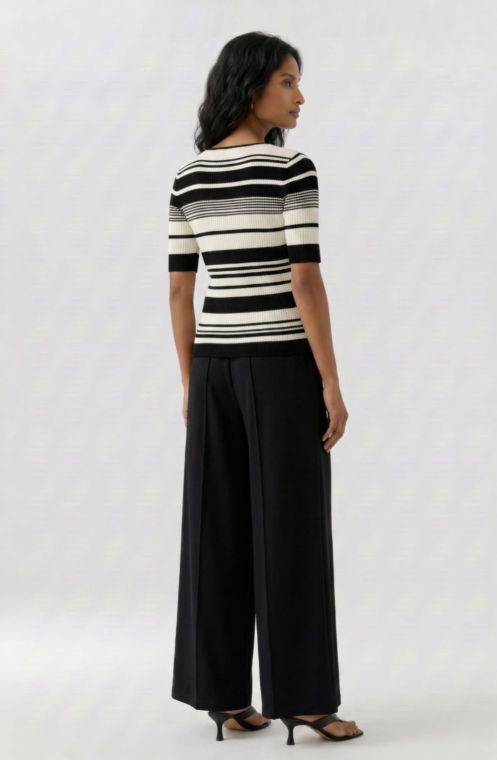 Monochrome Stripe Short Sleeve Knitted Top