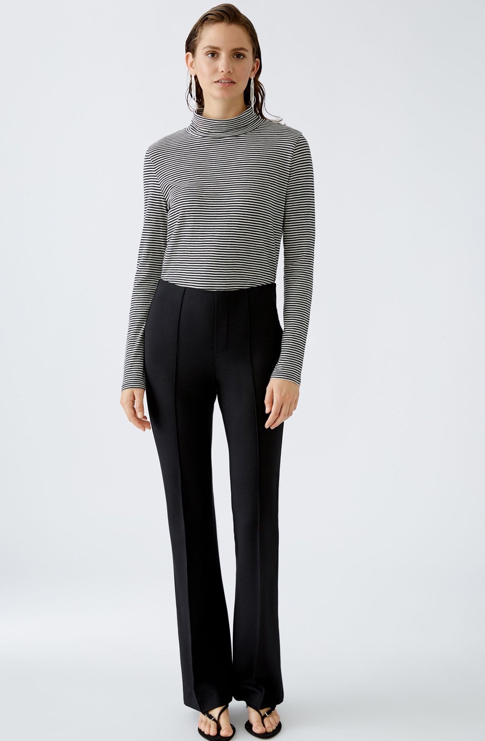 Monochrome Striped Jersey High Neck Top