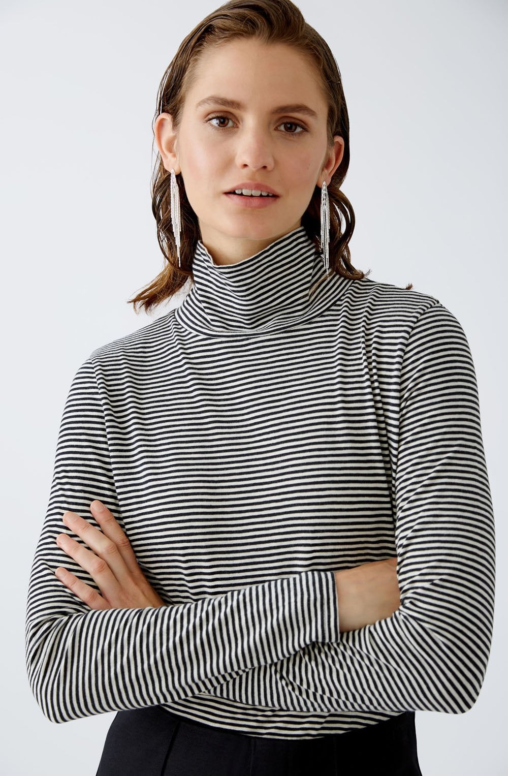 Monochrome Striped Jersey High Neck Top