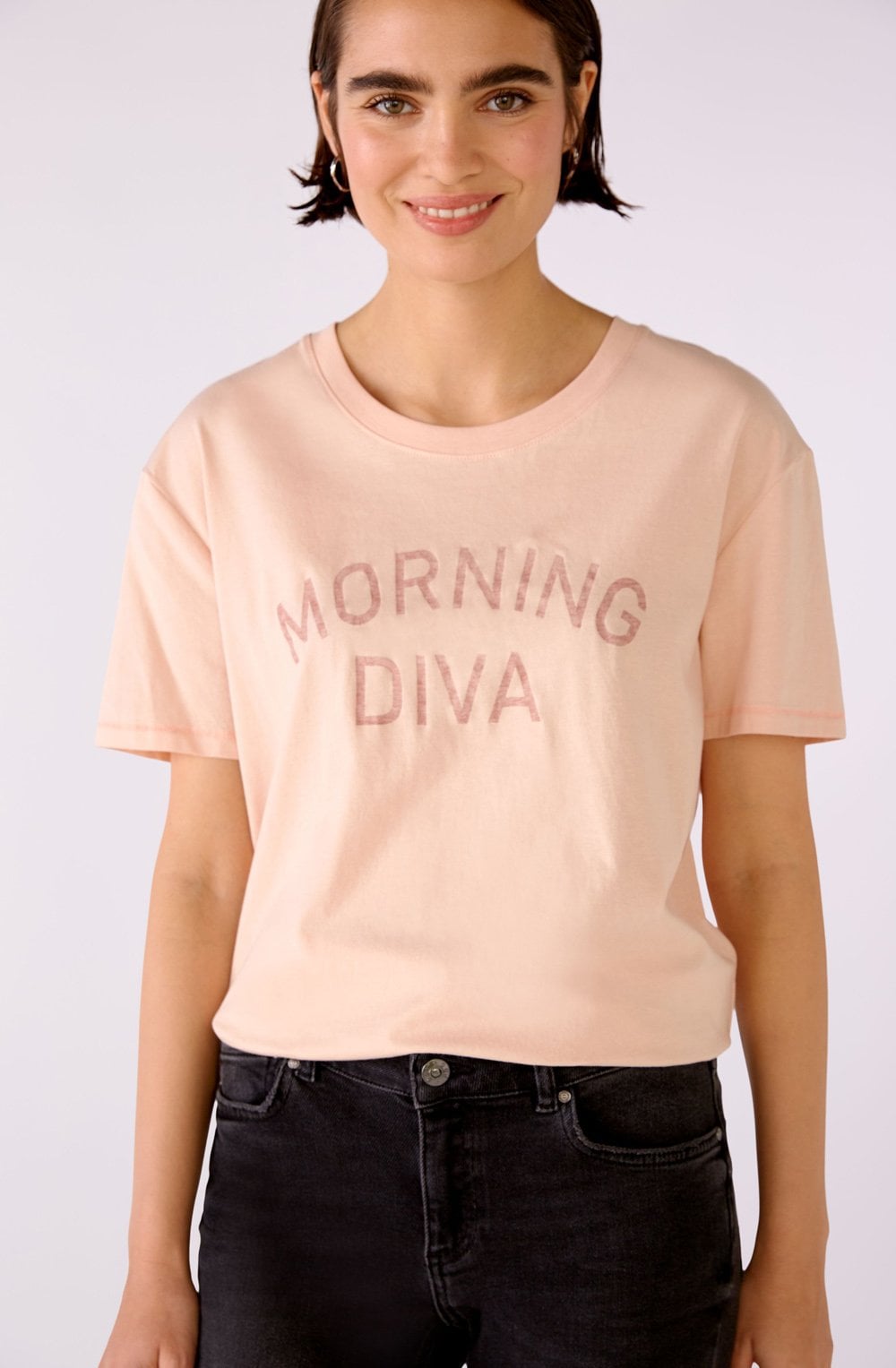 Morning Diva Slogan Peach T Shirt