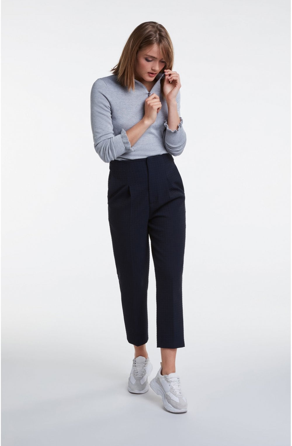 Navy Check Print Trousers