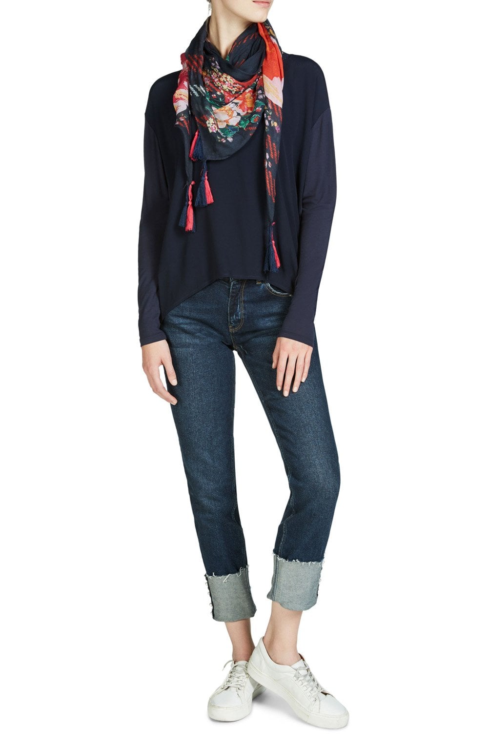 Navy Chiffon Front Top