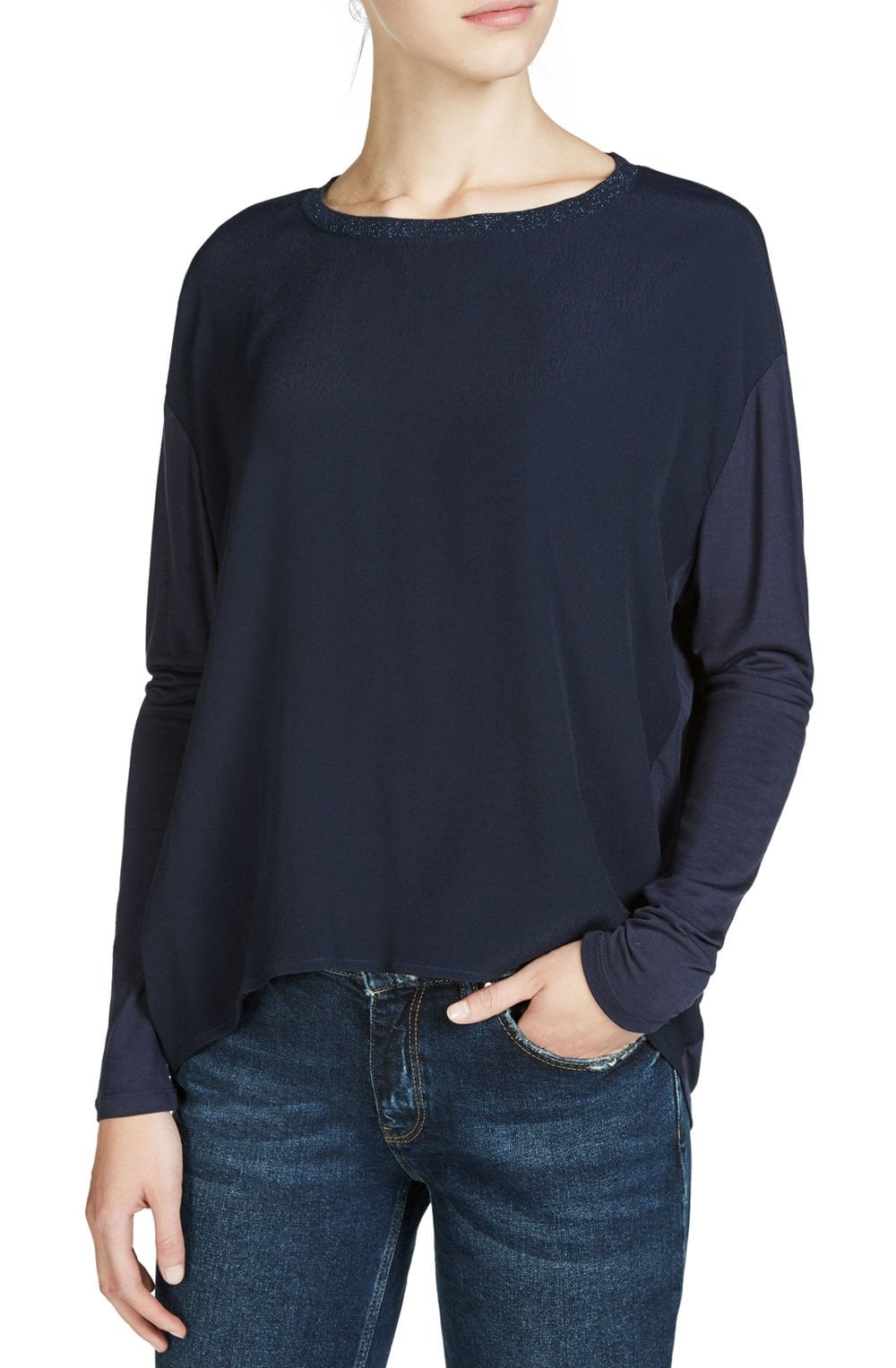 Navy Chiffon Front Top