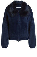 Navy Faux Fur Collar Cardigan