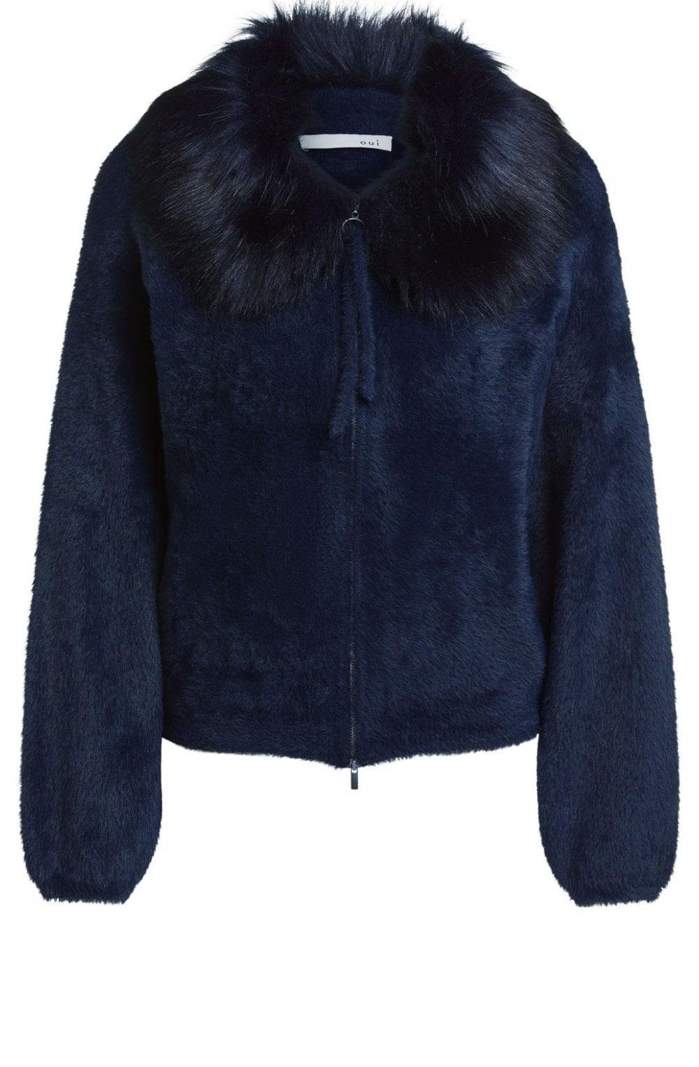 Navy Faux Fur Collar Cardigan