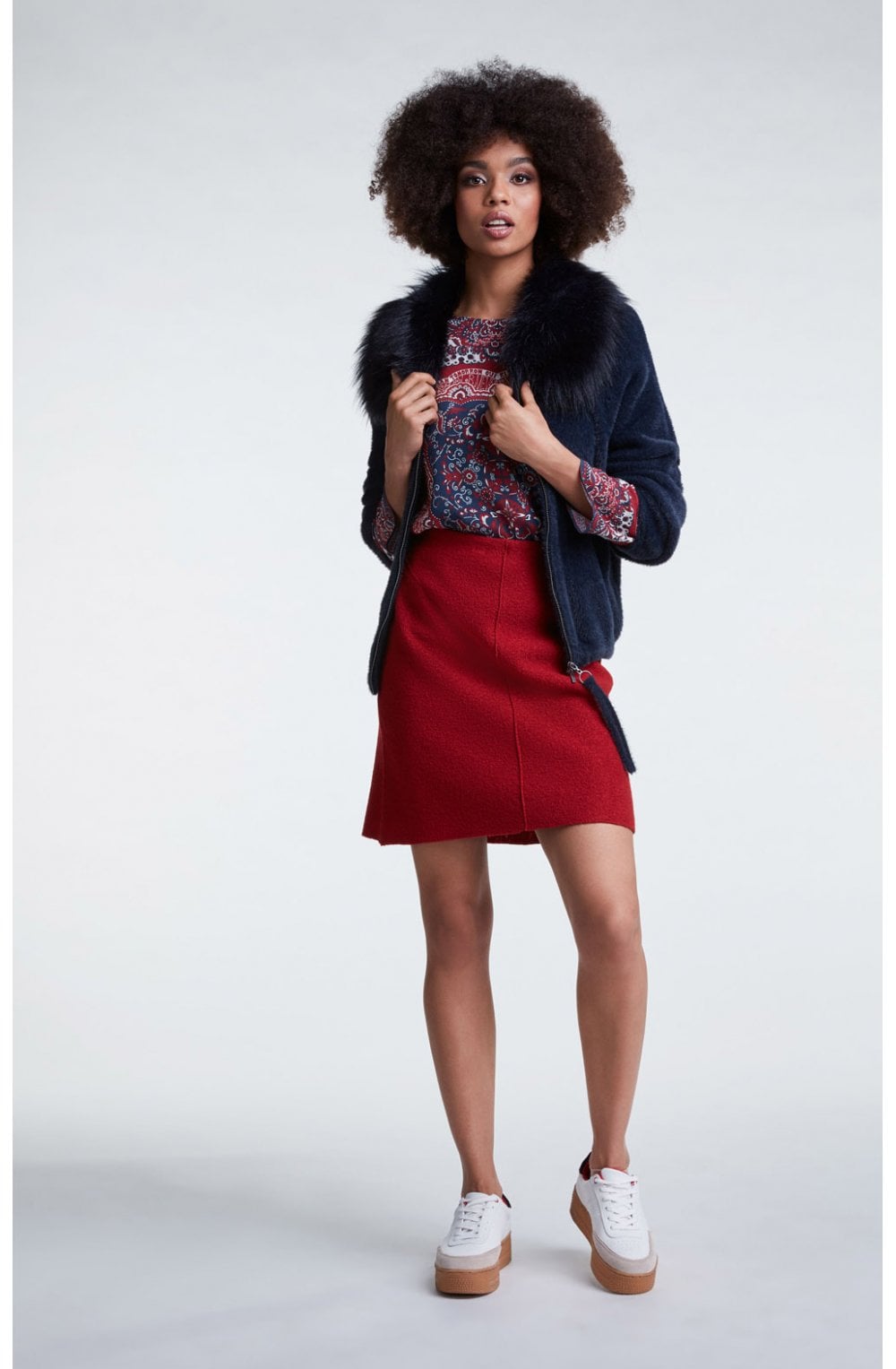 Navy Faux Fur Collar Cardigan