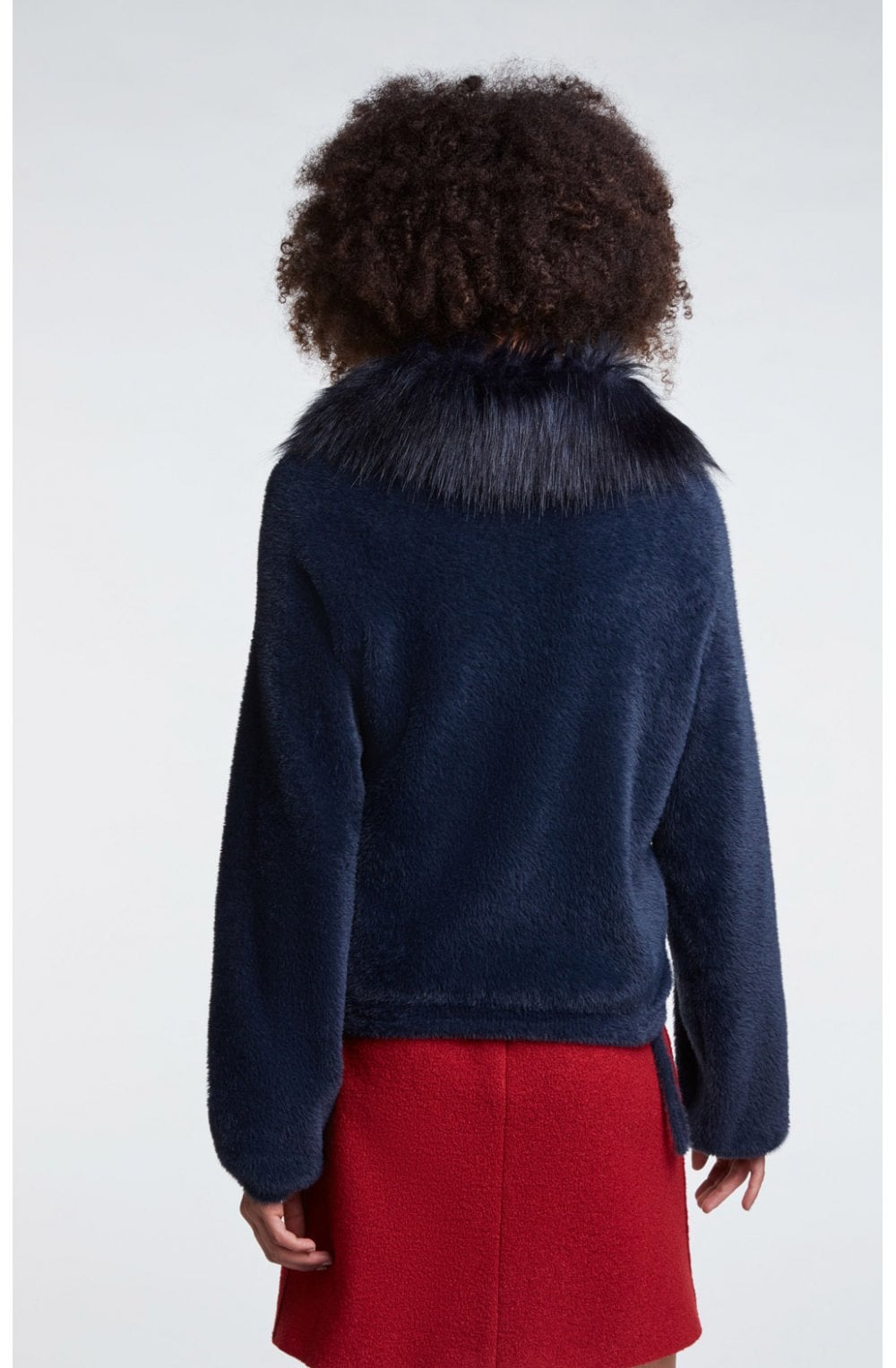 Navy Faux Fur Collar Cardigan