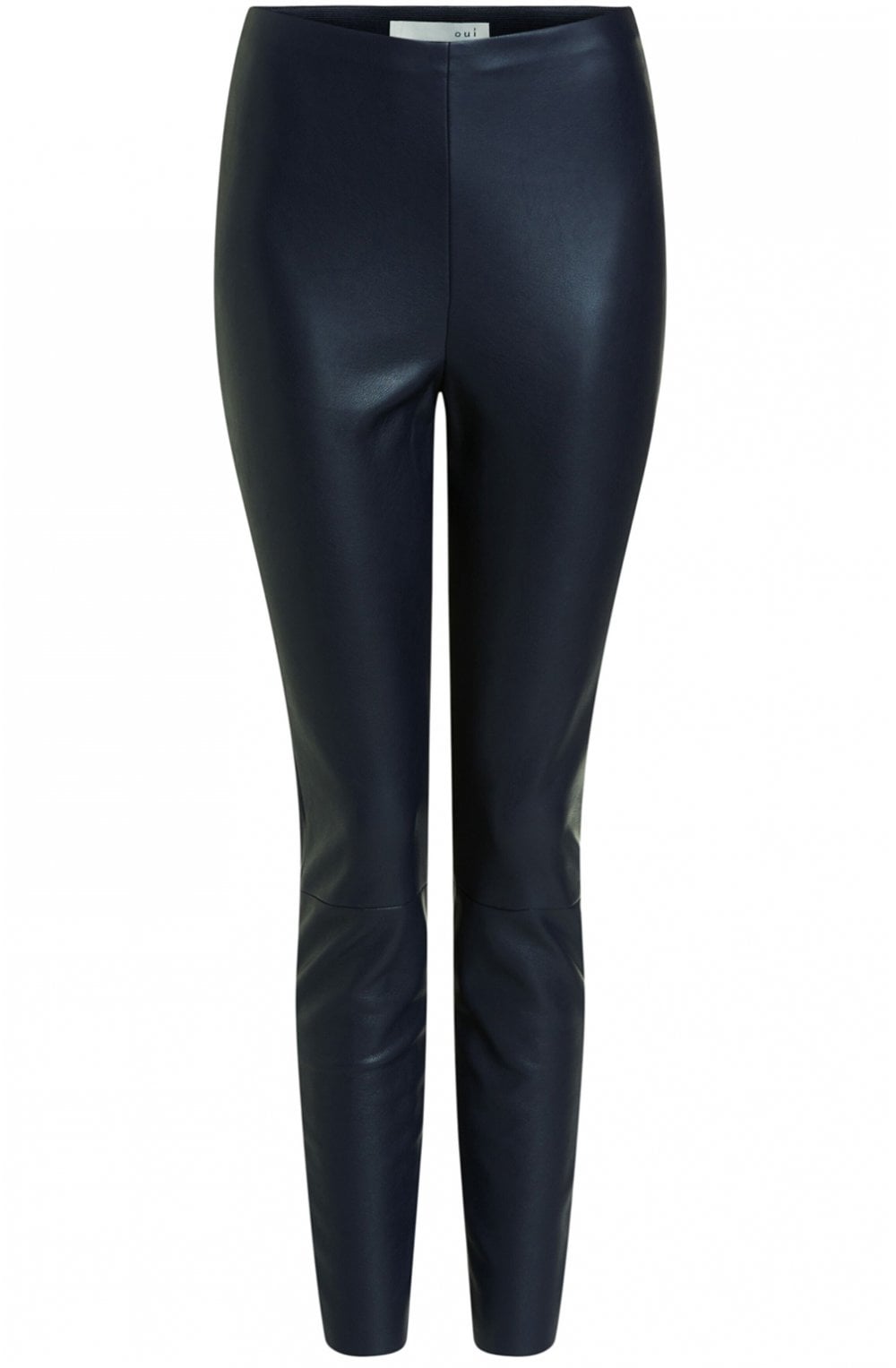 Navy Faux Leather Trousers