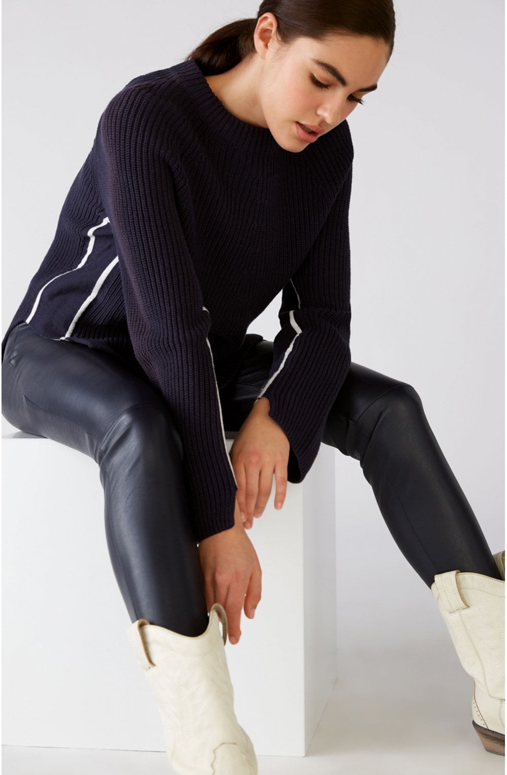 Navy Faux Leather Trousers