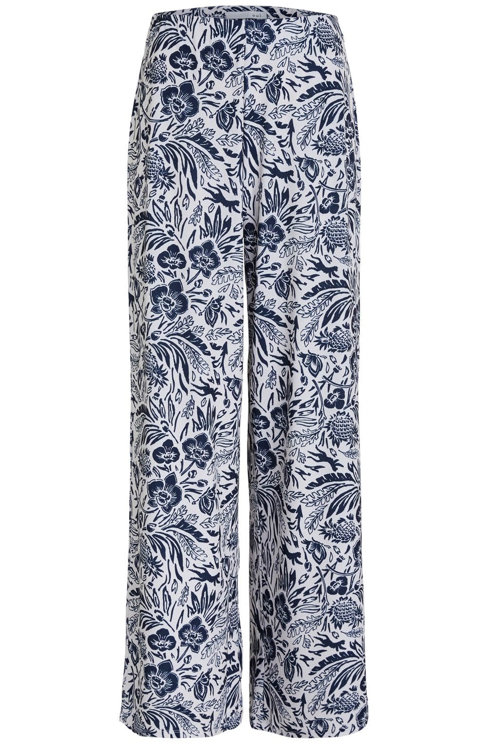 Navy Floral Wide Leg Trousers