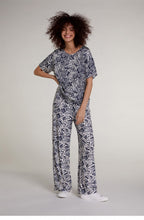 Navy Floral Wide Leg Trousers