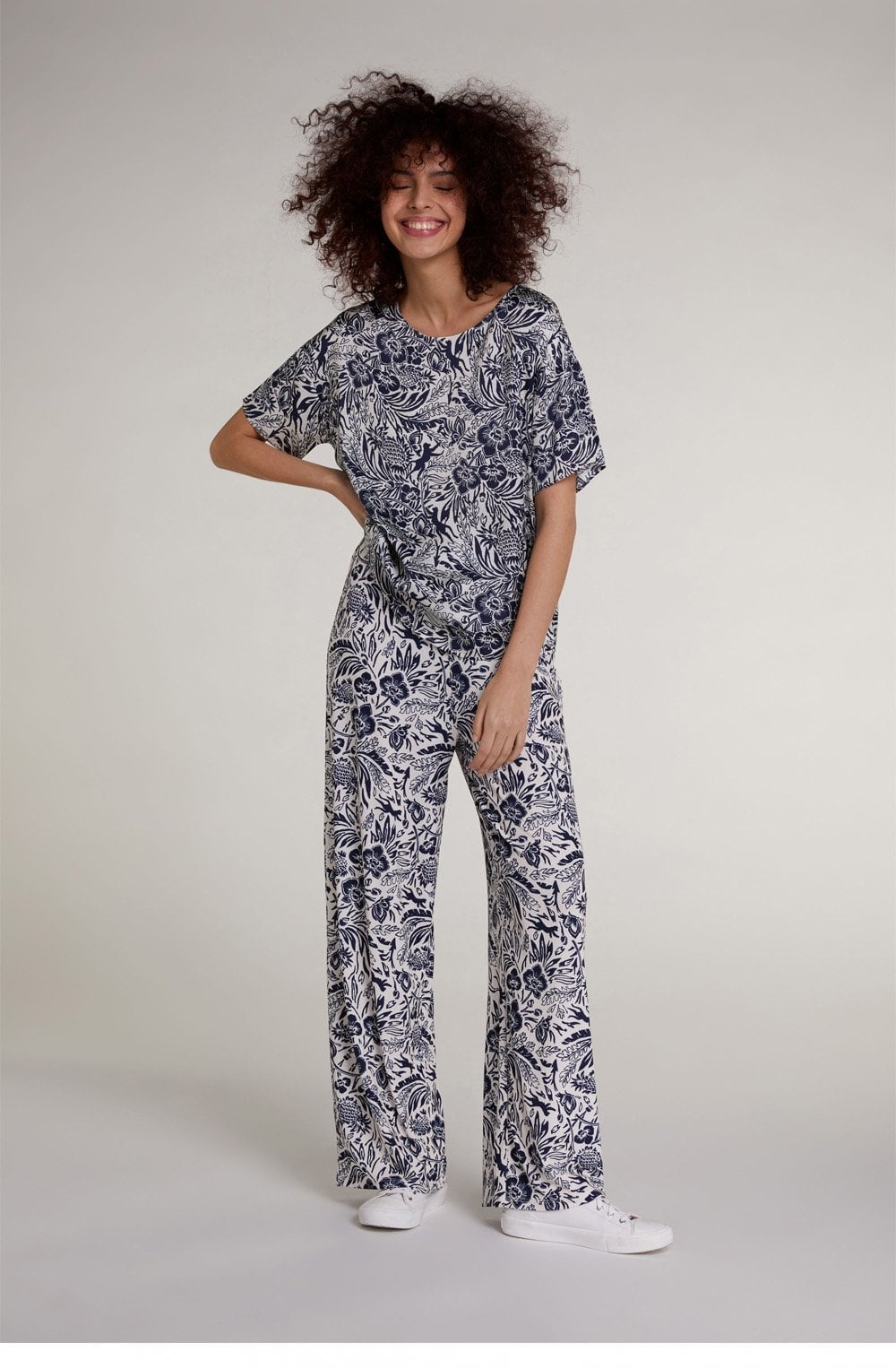 Navy Floral Wide Leg Trousers