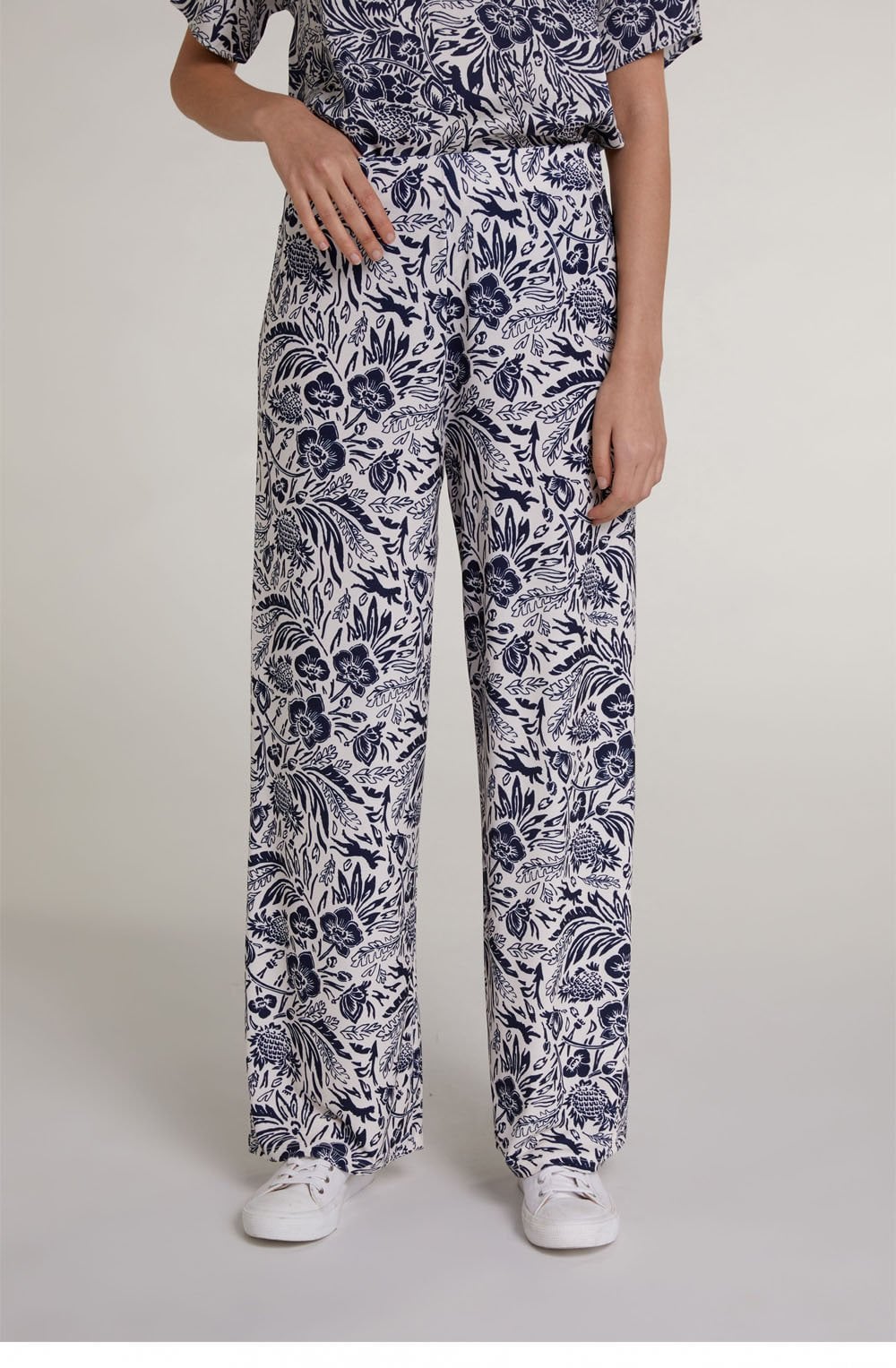 Navy Floral Wide Leg Trousers