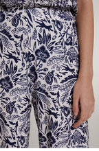 Navy Floral Wide Leg Trousers