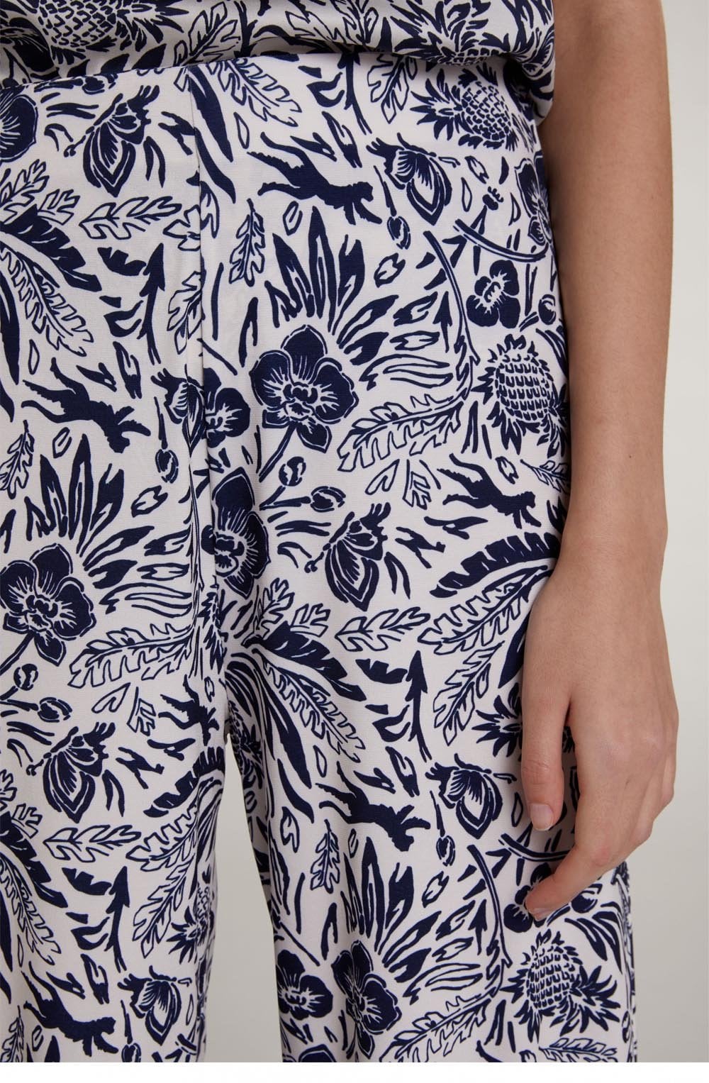 Navy Floral Wide Leg Trousers