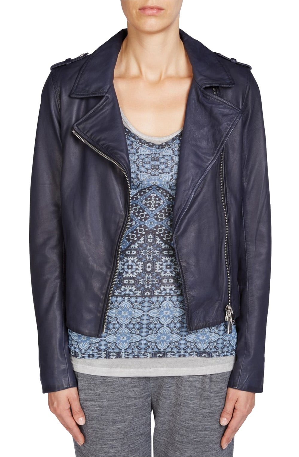Navy Leather Biker Jacket